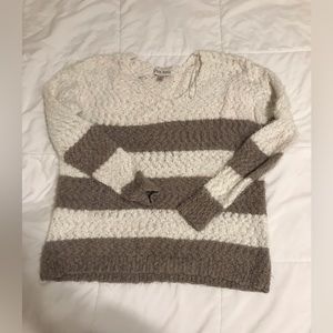 Knox Rose cream with mocha brown stripes sweater, size medium A
